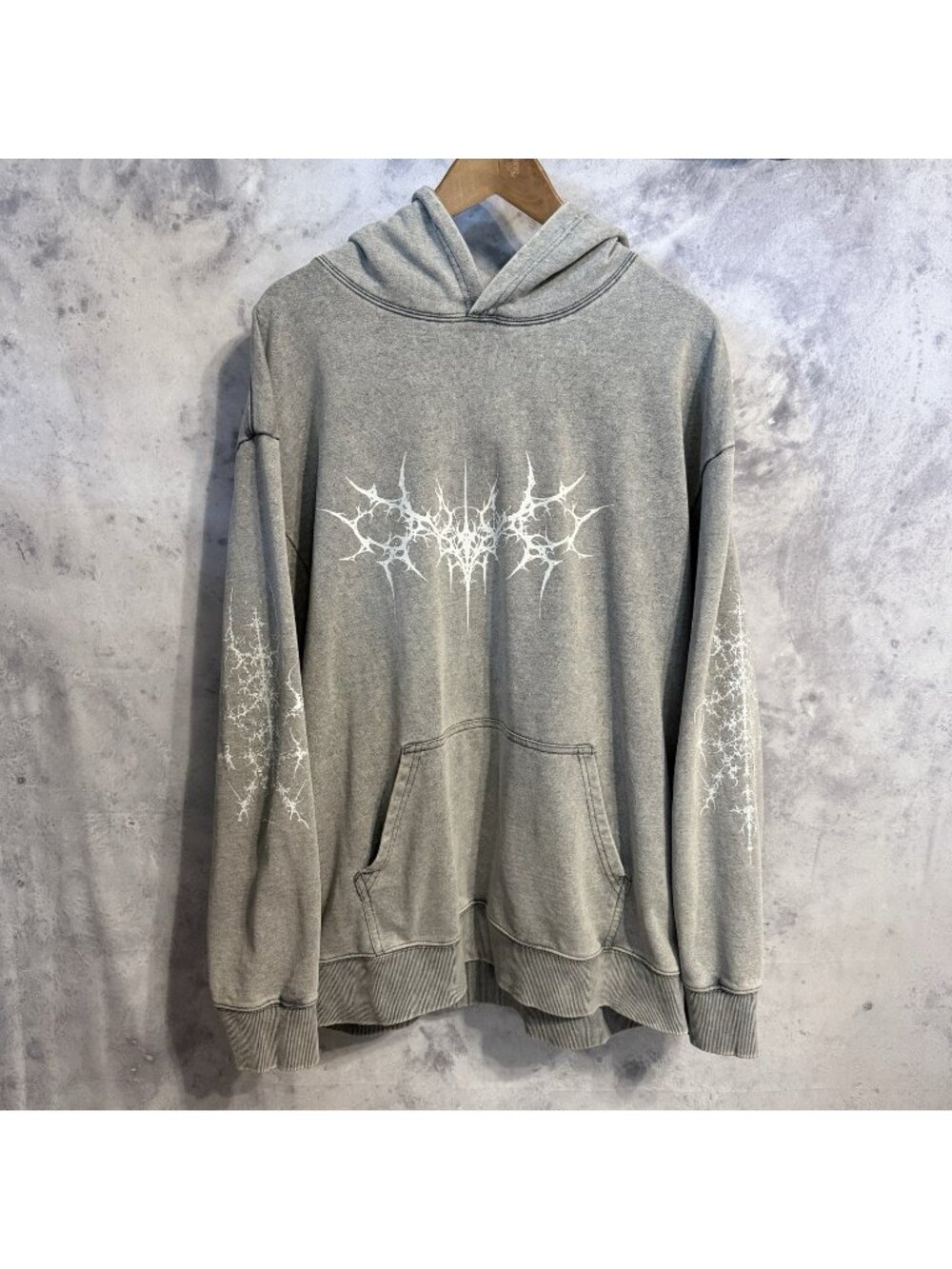 Cyber Sigilism Hoodie Sweatshirt Mens XL Gray Tribal Grunge Gothic Streetwear
